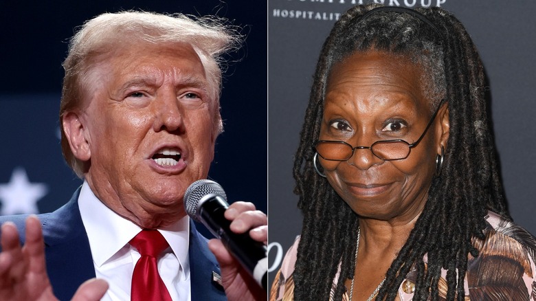 Split image of Donald Trump and Whoopi Goldberg