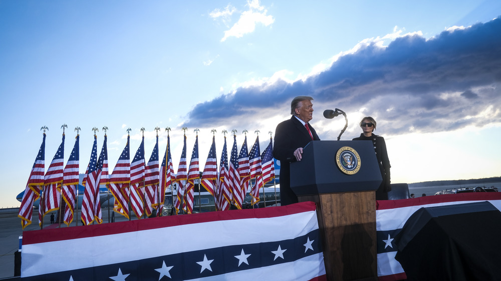 Donald Trump speaking at podium