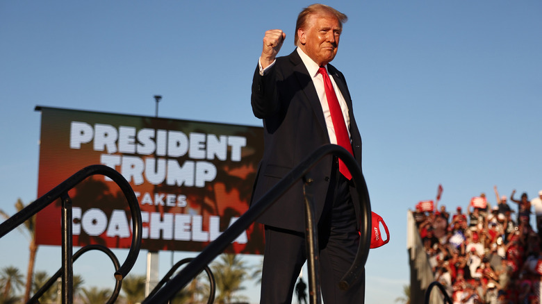 Donald Trump onstage at rally