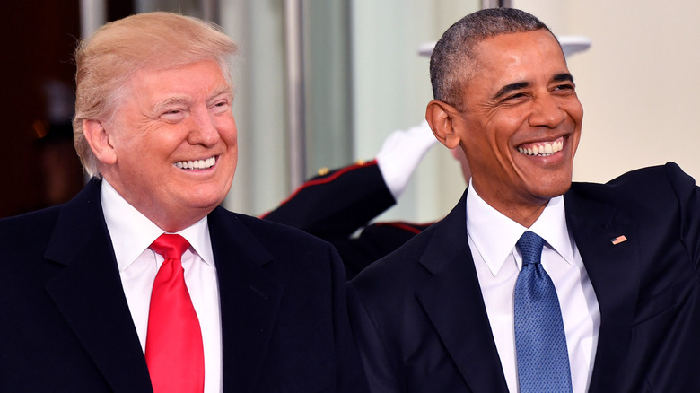 Donald Trump and Barack Obama smiling