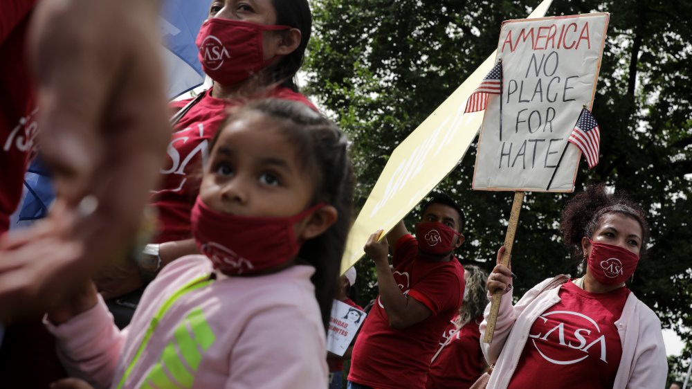 Demonstrators at an immigration rally