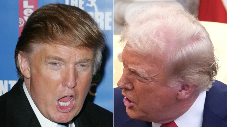 Split image of Donald Trump in 2004 and 2025