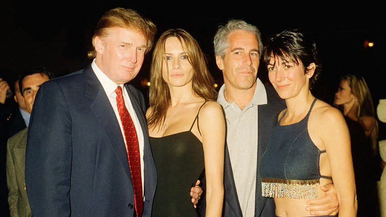 Donald Trump, Melania Trump, Jeffrey Epstein, and Ghislaine Maxwell posing together