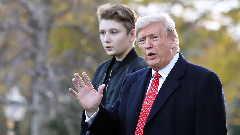 Donald and Barron Trump walking