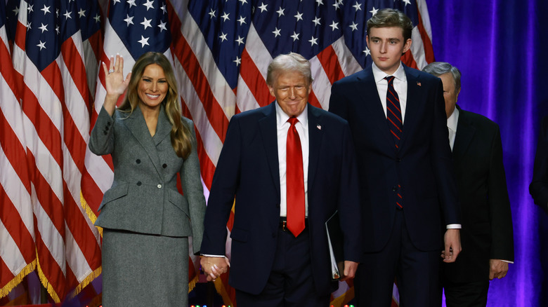 Melania Trump, president-elect Donald Trump, and Barron Trump at the Palm Beach Convention Center