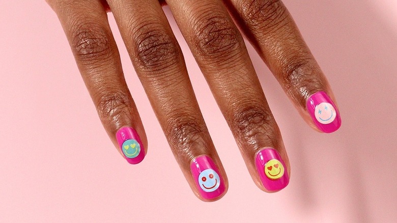 basic manicure and smiling faces art