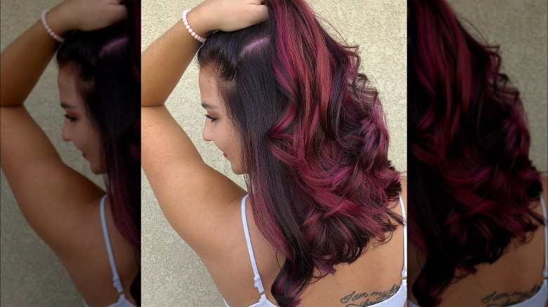 Woman with fruit juice hair color