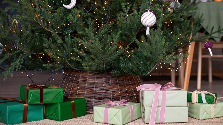 christmas tree with collar and presents