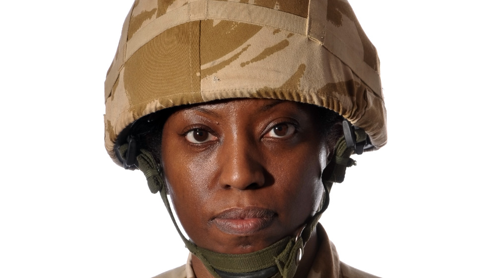 Female soldier looking serious