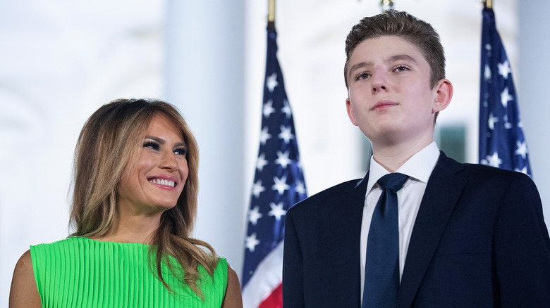 Baron Trump and his mom posing