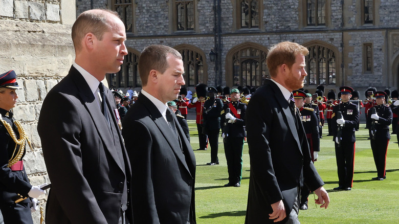 Prince William, Peter Phillips, Prince Harry at Prince Philip's funeral