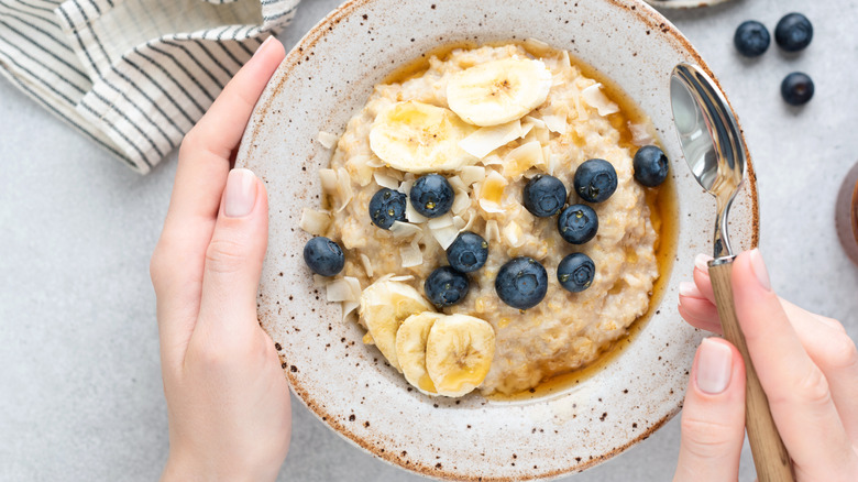 Oatmeal with fruit in a bowl