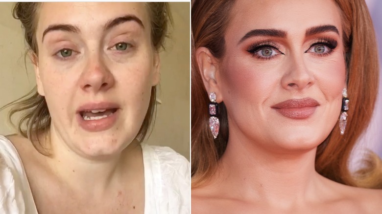 Adele split image no makeup