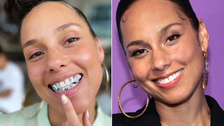 Alicia Keys split image no makeup