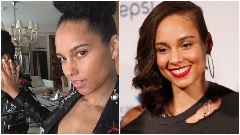 Alicia Keys split image no makeup