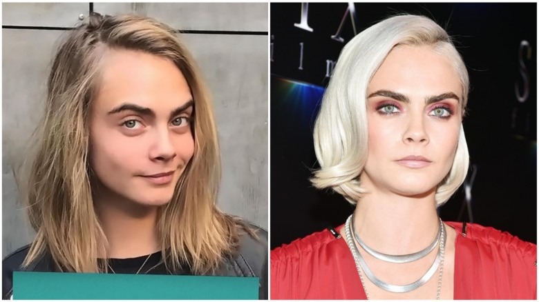 Cara Delevingne split image no makeup