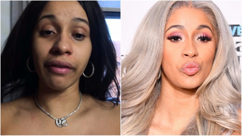 Cardi B split image no makeup