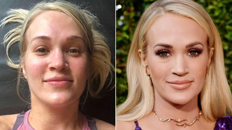 Carrie Underwood split image no makeup, makeup