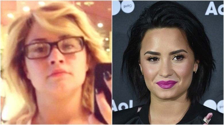 Demi Lovato split image no makeup