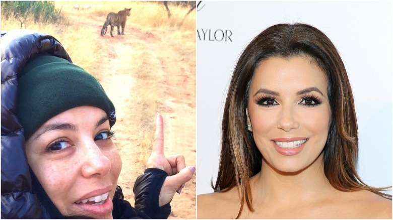 Eva Longoria split image no makeup