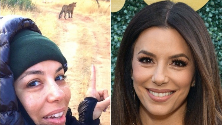 Eva Longoria split image no makeup