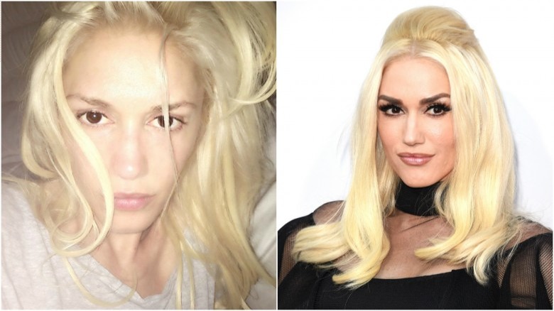 Gwen Stefani split image no makeup