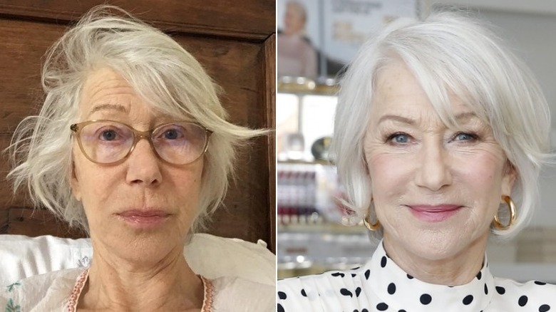 Helen Mirren without makeup/with makeup