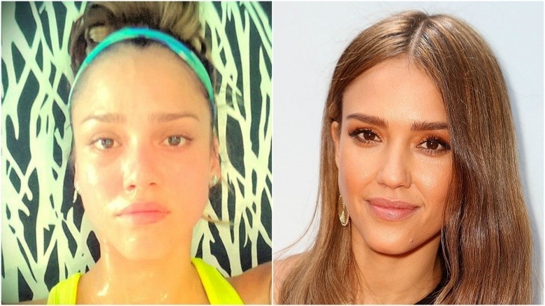 Jessica Alba split image no makeup