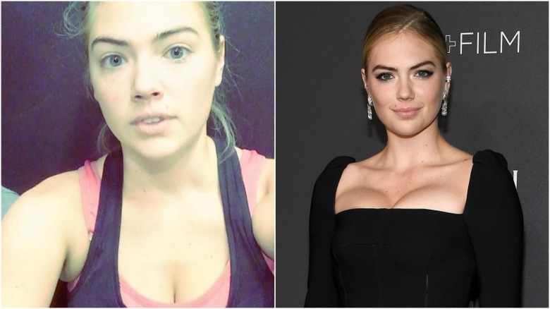 Kate Upton split image no makeup