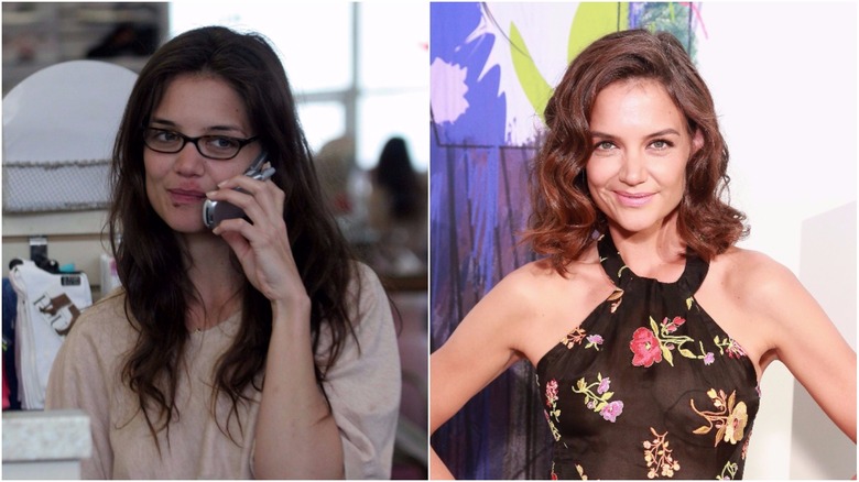 Katie Holmes split image no makeup