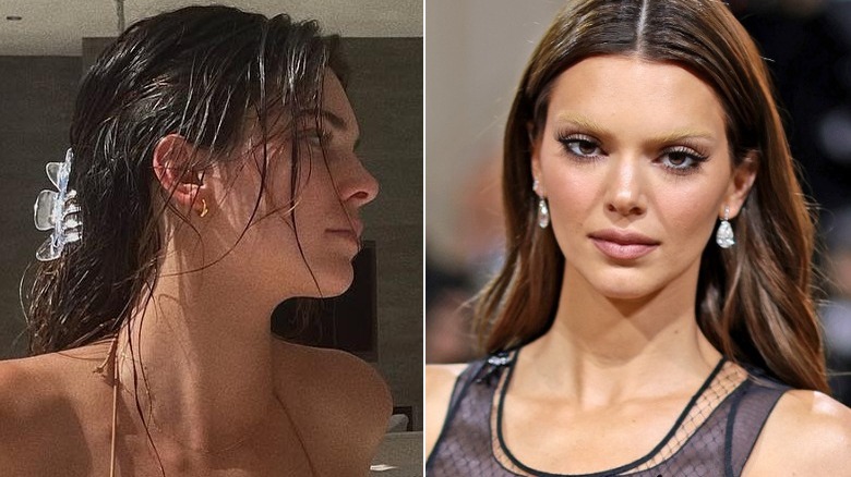 Kendall Jenner split image no makeup