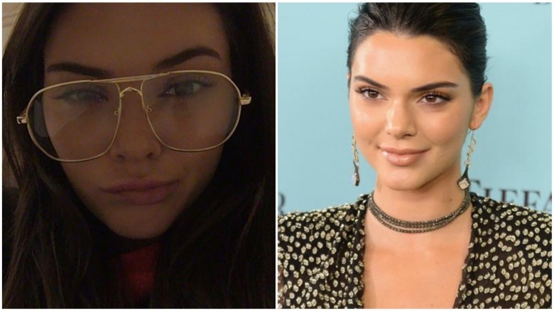 Kendall Jenner split image no makeup