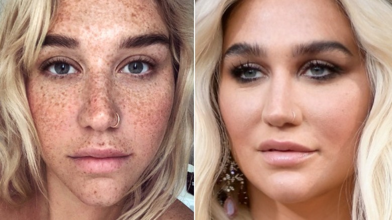 Kesha split image no makeup, makeup