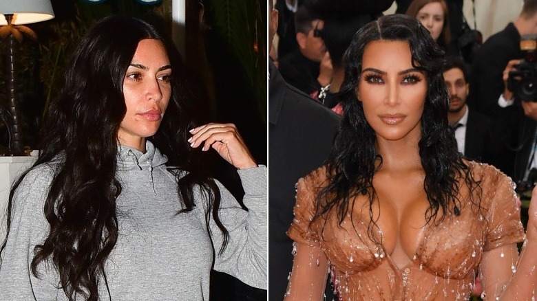 Kim Kardashian split image no makeup