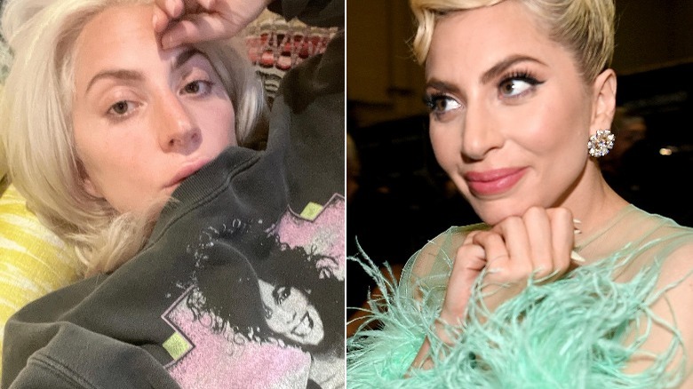 Lady Gaga split image no makeup