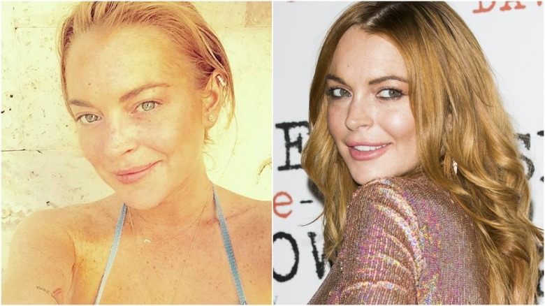 Lindsay Lohan split image no makeup