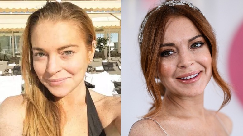 Lindsay Lohan split image no makeup