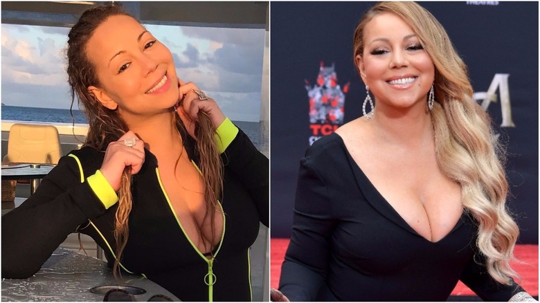 Mariah Carey split image no makeup