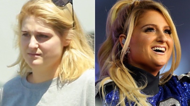 Meghan Trainor without and with makeup