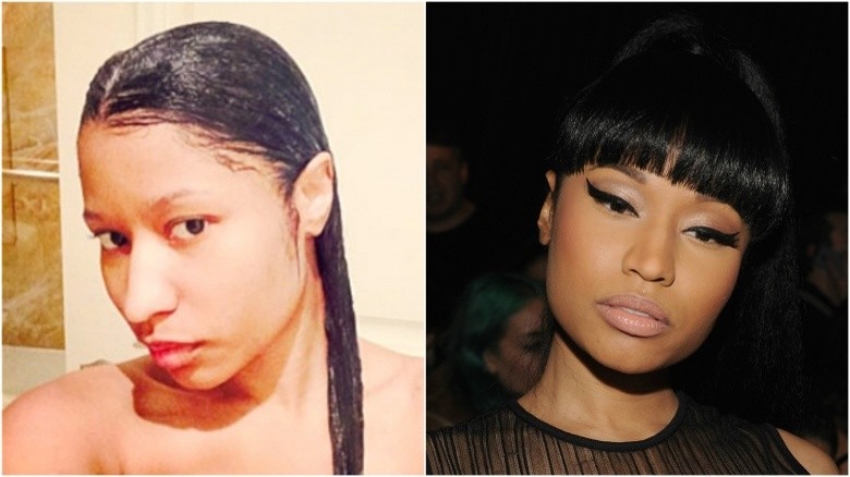 Nicki Minaj split image no makeup