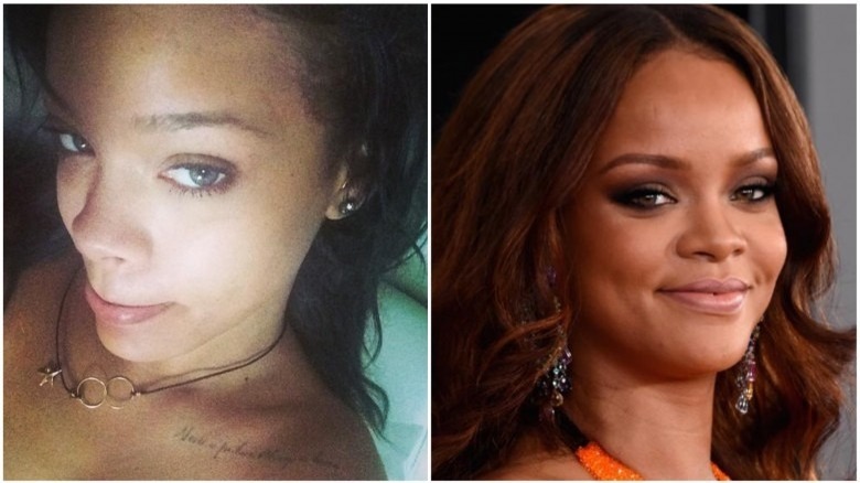 Rihanna split image no makeup