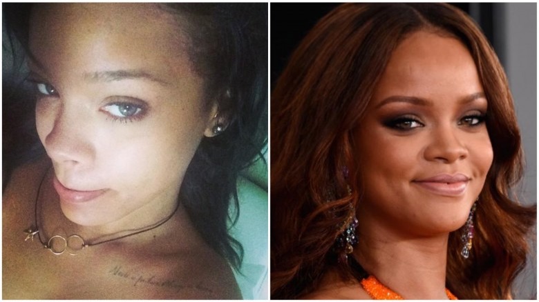 Rihanna split image no makeup