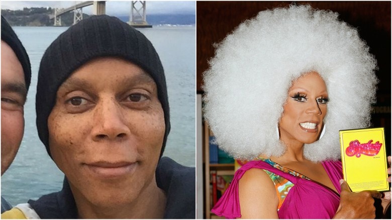 RuPaul split image no makeup