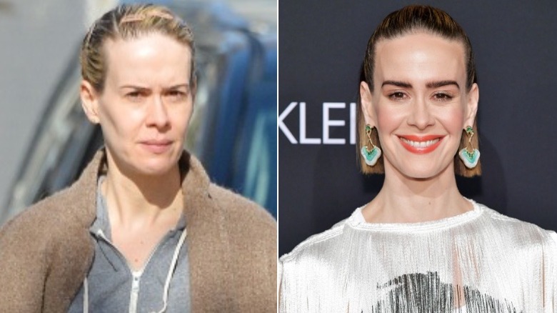 Sarah Paulson without and with makeup