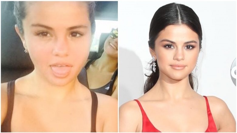 Selena Gomez split image no makeup