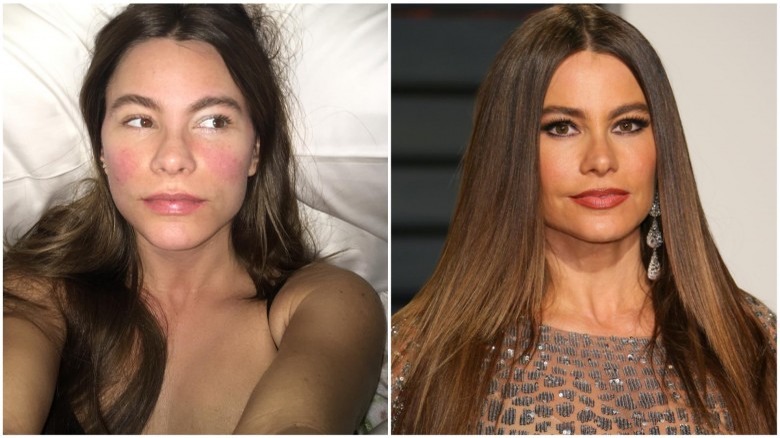 Sofia Vergara split image no makeup