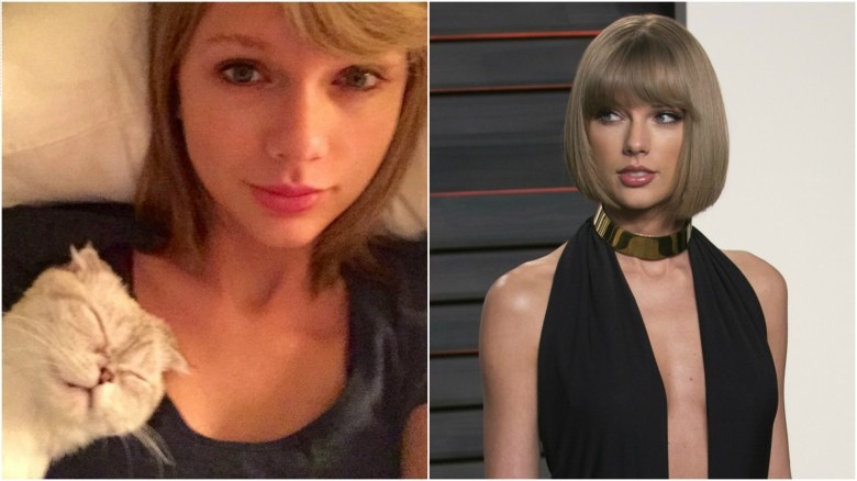 Taylor Swift split image no makeup