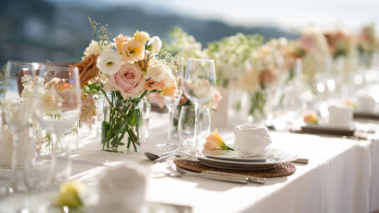 Wedding reception table with flowers