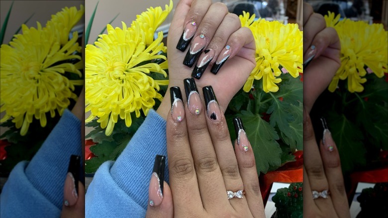 Black French manicure with black heart