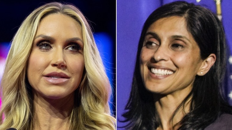 Split image of Lara Trump closeup and Usha Vance closeup